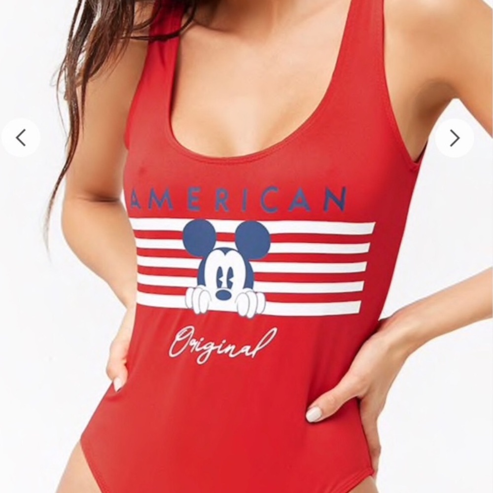 Disney Swim American Mickey Mouse Red Flag Bathing Suit Swimsuit Sz Medium M